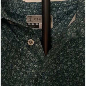 PGA Tour XL Great Green Printed Preppy‎ Pickleball Golf Short Sleeve Polo Shirt
